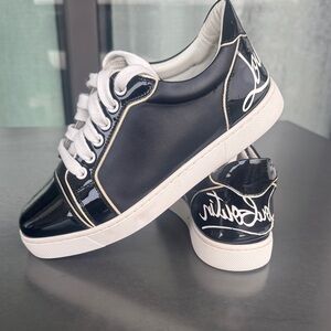 Christian Louboutin Black Patent Leather Sneakers with Red Soles